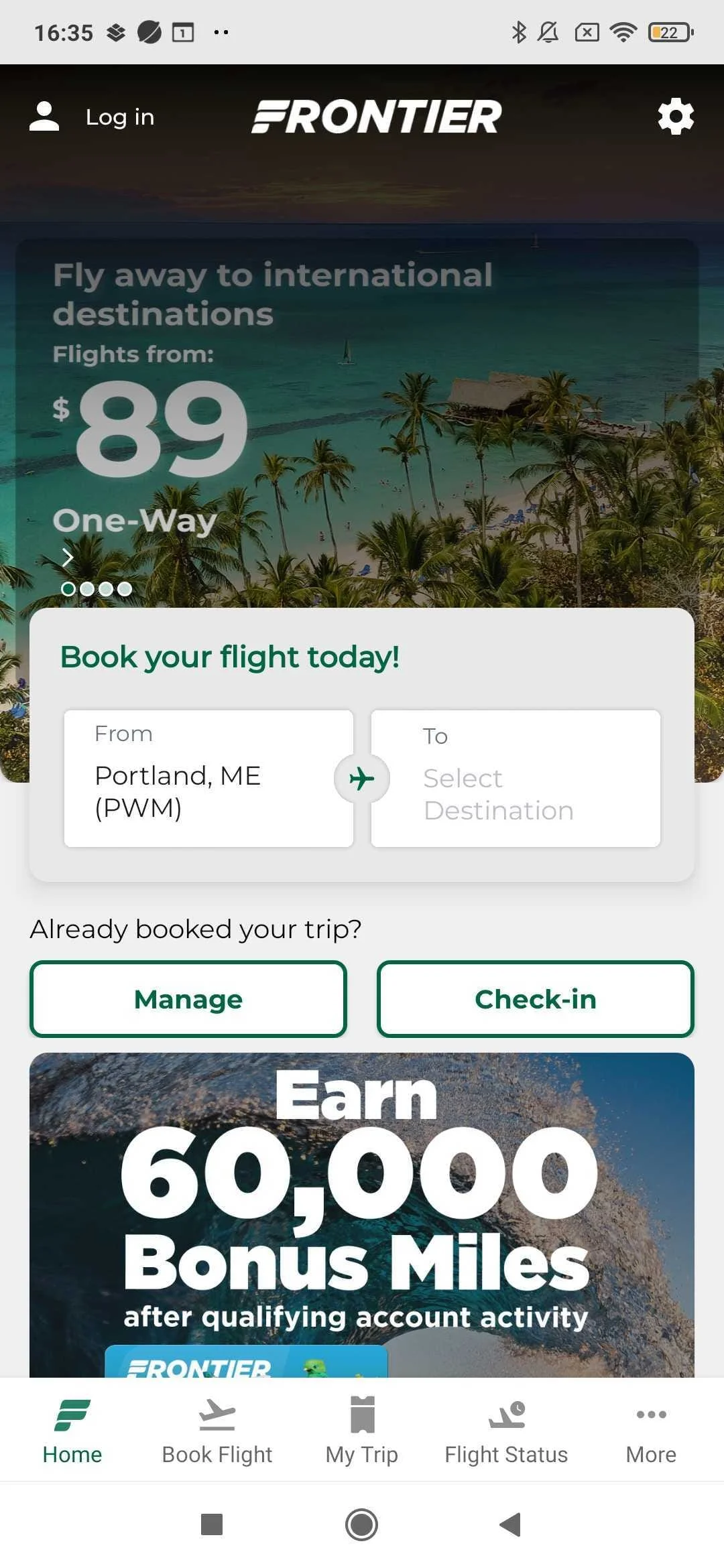 Frontier Airlines Screenshot 1