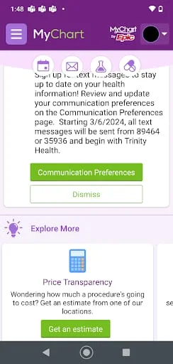 Trinity Health MyChart Screenshot 2