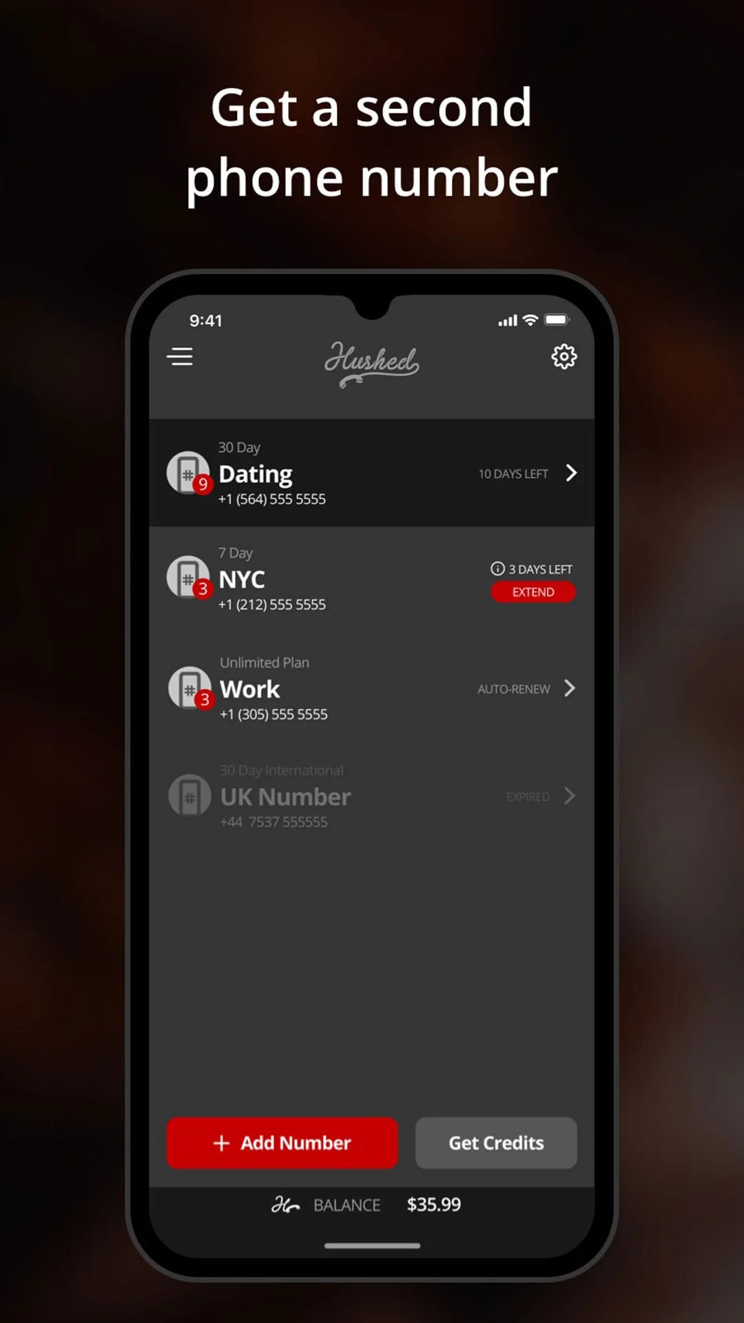 Hushed: US Second Phone Number Screenshot 1